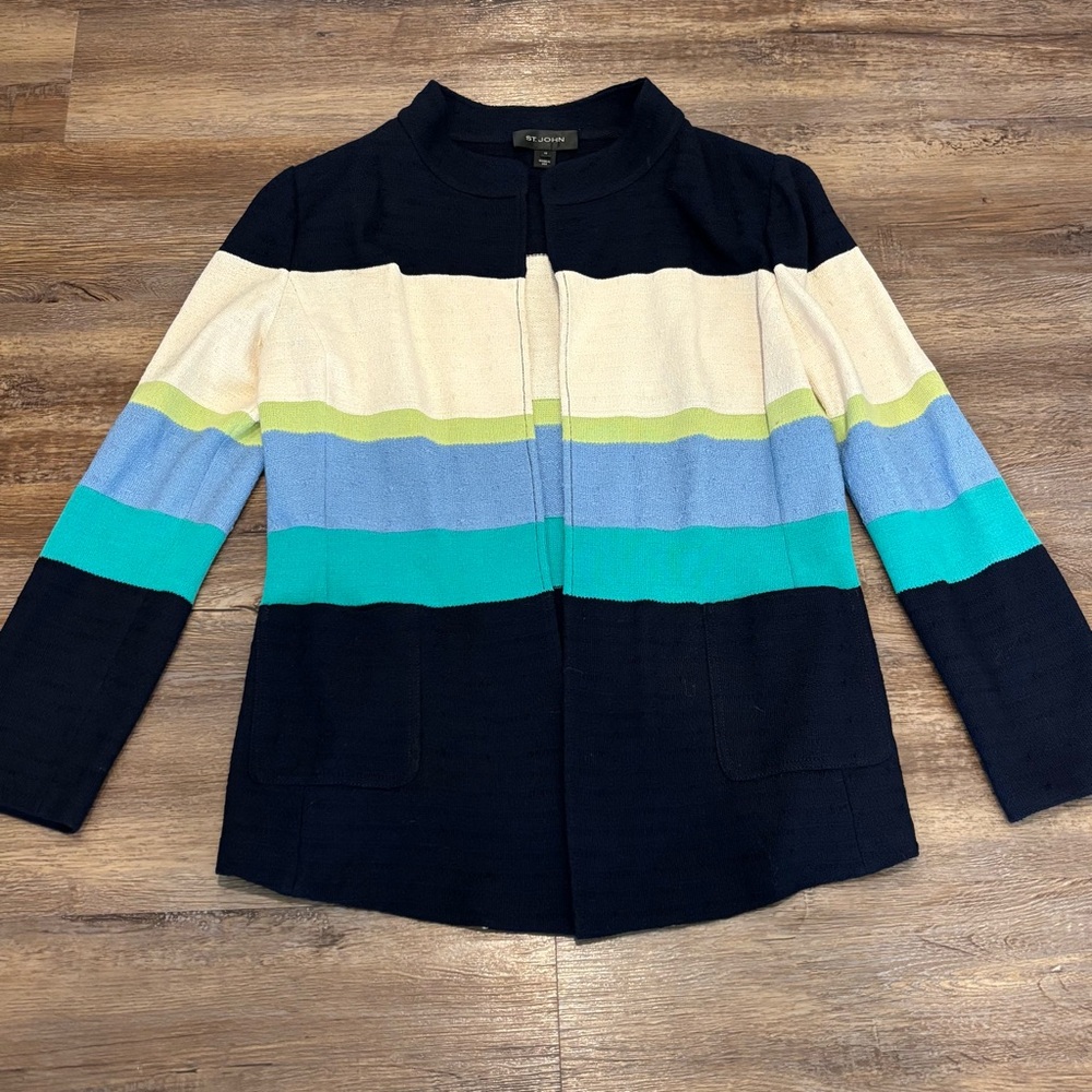 St. John Womens Multicolor Wool Open Knit Jacket Size 2